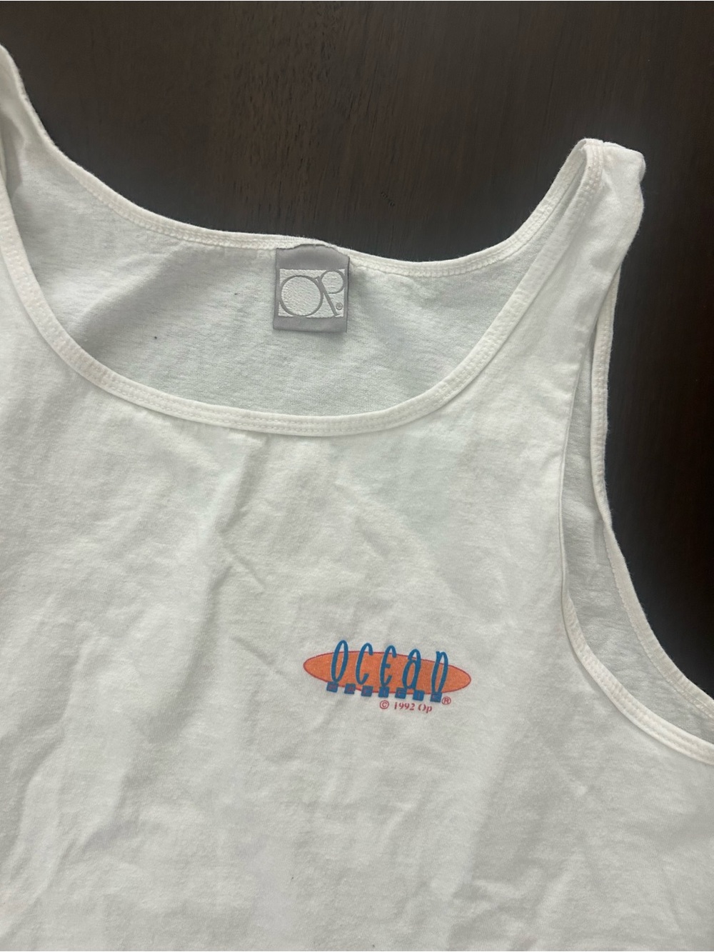 VTG 1992 Op Ocean Pacific White Tank Top Graphic Vest Single Stitch Womens L